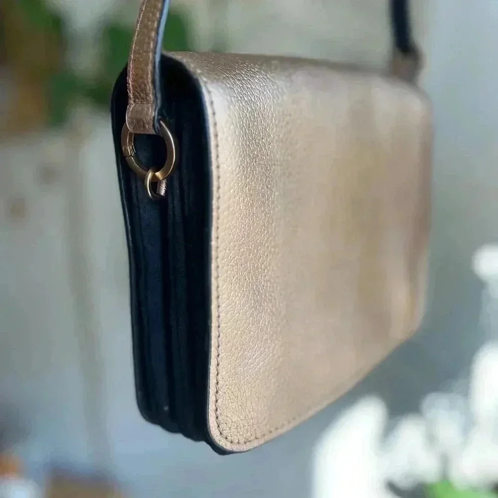 Boden Metallic Gold Crossbody Bag with many organizational features